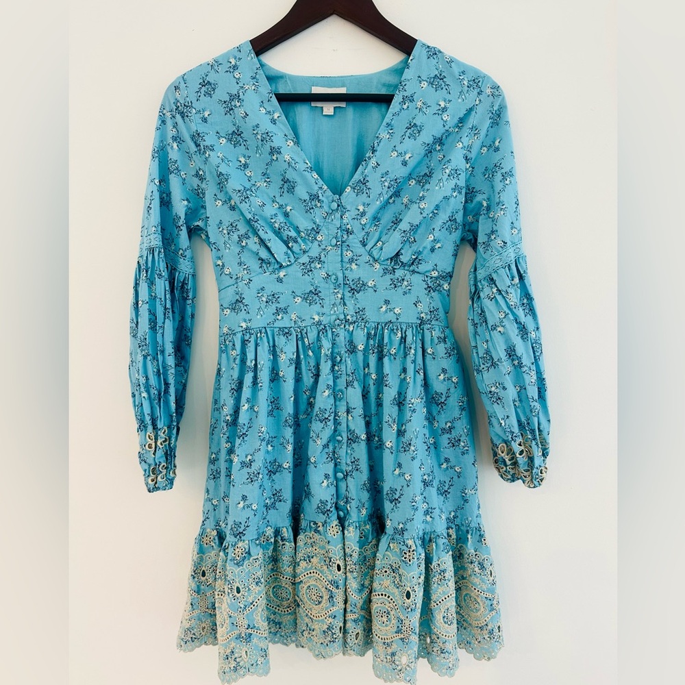 A Collective Story Womens Floral Embroidered Eyelet. Cotton Dress Lined Sz M